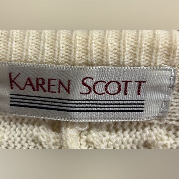 Karen Scott vintage cream open front cable knit cardigan size Medium - Picture 6 of 7